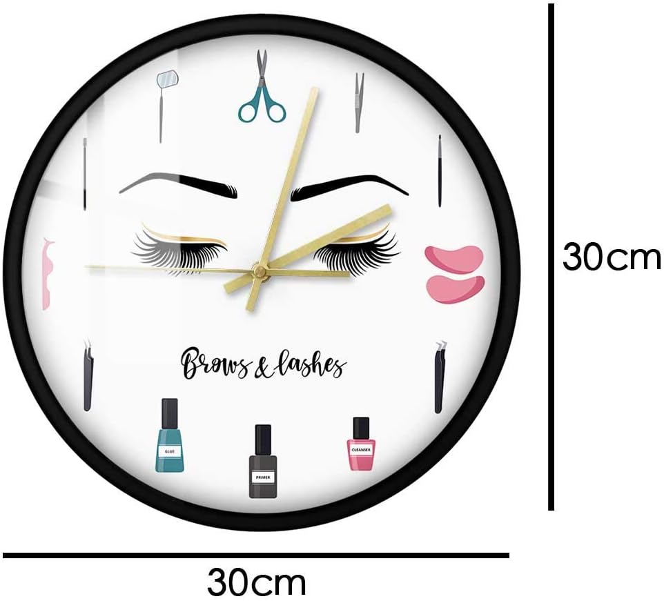 The Geeky Days Eyelashes Art Non Ticking Quartz Metal Frame Wall Clock for Girls Bedroom Makeup Lashes Brows Girly Beauty Salon Tools Decorative Wall Watch Lash Artist Gift image 2