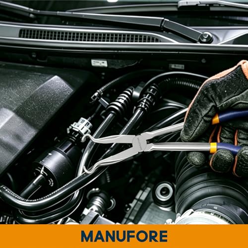Image of MANUFORE 3PCS 11-Inch Long Reach Hose Gripper Removal Pliers Set | 3-Piece Set, 3 /8 inch, 1 /2 inch, 3 /4 inch Serrated Ring Jaw, Comfort Grip for Better Control, High Carbon Steel, for Various Hose