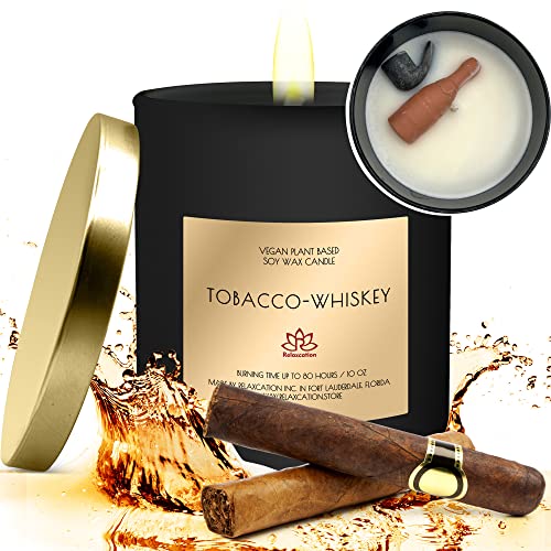 Candle For Men - Natural Soywax Candle In Big Glass Jar - Highly Scented Candle With Amazing Scent Tobacco & Whiskey Burn Time 80 H. - Ideal For Home, Gift For Men, Husband, Father - Handmade In Usa #TOP24