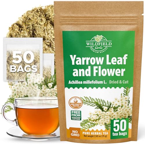 50 Bags Yarrow Herb Dried Yarrow Leaf & Flower Herbal Tea (Achillea Millefolium Tea) - 50 Count 1.5g Bags Herb Tea Milenrama Hojas
