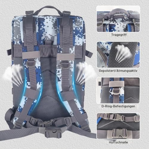 HEMSO Militär Rucksack Herren,45L Groß Rucksack Wasserdicht Outdoor Assault Survival Wanderrucksack Herren… – Ansicht 4