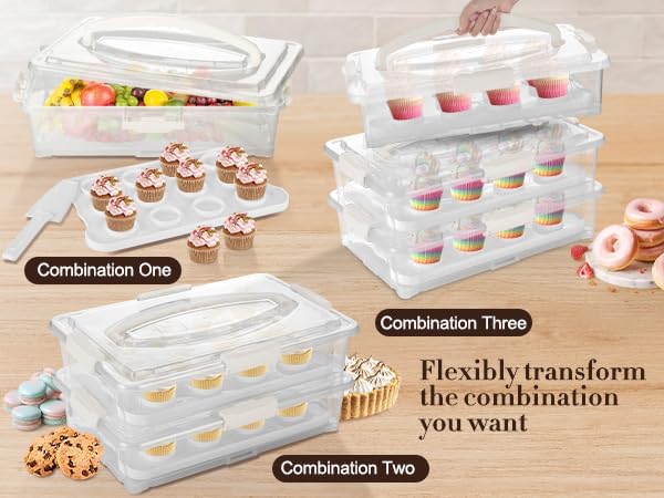 Miniatura 3 de ARC - Soporte para cupcakes de 3 niveles (blanco) - Soporte para cupcakes y contenedor de transporte de pasteles que tiene capacidad para hasta 36