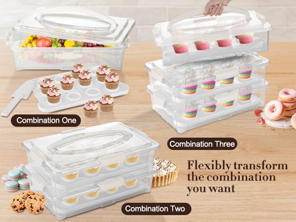 ARC 3-tiers Cupcake Carrier (White) - Cupcake Holder and Cake Transport Container that Holds up to 36 Cupcakes or 3 Large Cakes - BPA-Free, Great for Parties & Festivals by ARC Advanced Royal Champion - Image 3