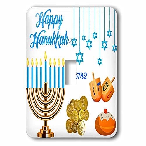 3dRose Image of Blue Happy Hanukkah With Menorah Dreidels And... - Light Switch Covers (lsp_349848_1)