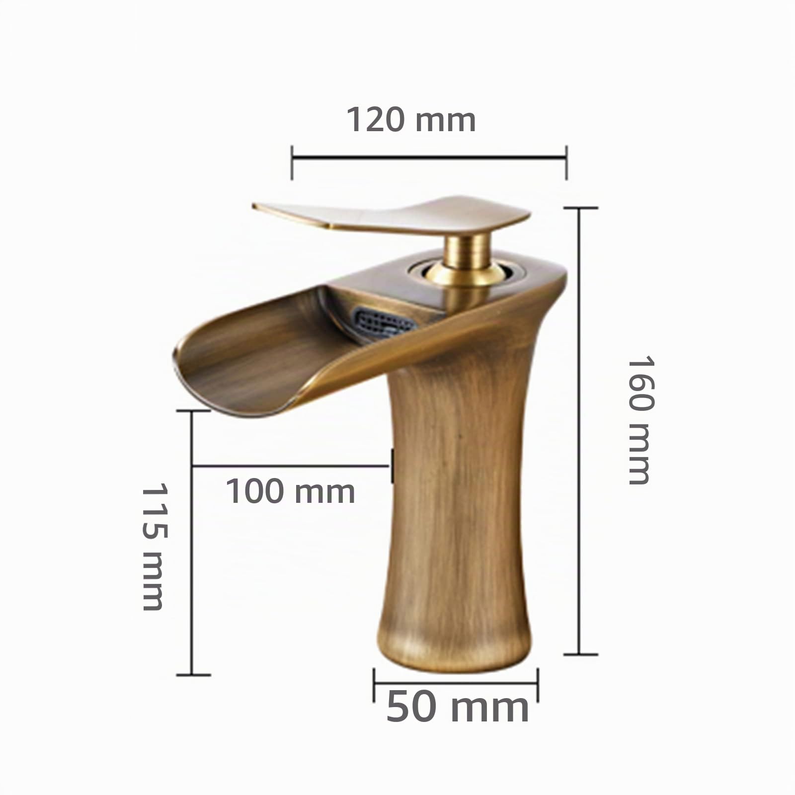 BiaoTeng Rubinetto Bagno Lavabo Cascata Miscelatore, Rubinetto Monocomando Lavabo, Miscelatore Lavabo E Bidet Bagno Cascata Alto, Ottone, Spazzolato, Antico B