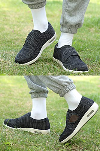 Yibobay Diabetic Shoes For Man Width X-Wide Shoe For Elderly Man Wide Shoes For Man Walking Shoes Adjustable Closure Black Grey 10 #TOP6