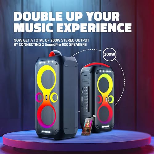 Image of Artis SoundPro 500 Portable Bluetooth Party Speaker with TWS /USB /TF Card /AUX Input /Guitar Input /Wireless Mic & Wireless Remote (Black) (100W RMS Output)
