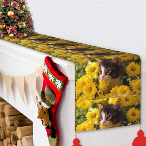 Chemin de table de Noël intérieur extérieur déco table de fête chat 35x152