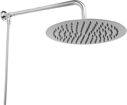Wall Mount 10 Inch Round Rainfall Shower Head Set, with Extension Arm and 1.5m Shower Hose SUS304 Stainless Steel, Chrome Finish Extend from Bath or wall 45cm