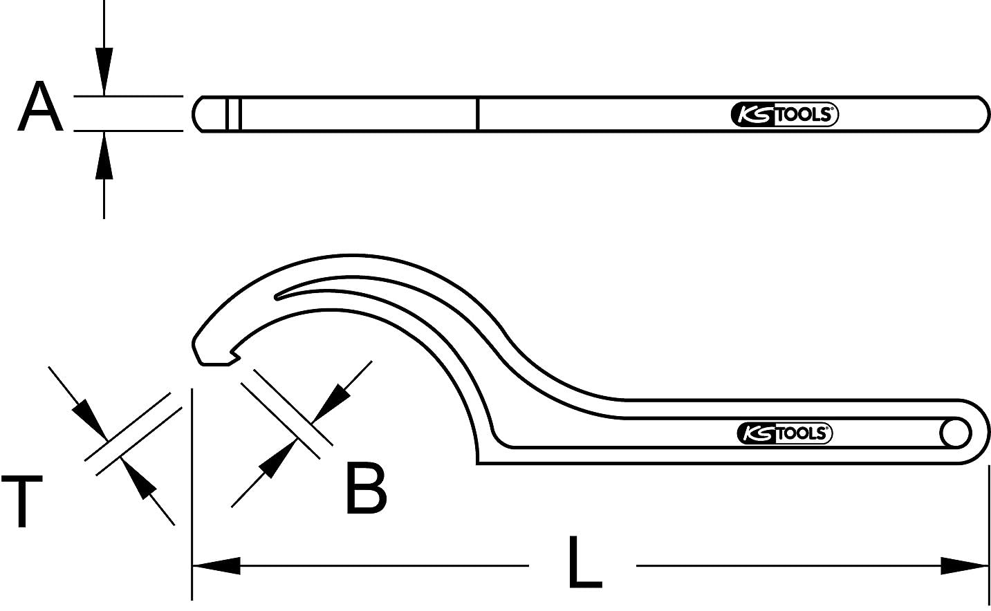 KS Tools 517.1381 Llave de gancho fija con pico, 92-100 mm