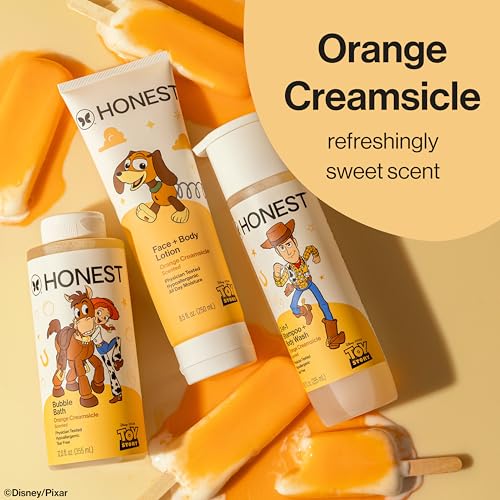 Image of The Honest Company Cleansing 2-in-1 Shampoo + Body Wash, Gentle on Skin, Dermatologist Tested, Tear Free, Hypoallergenic, Disney and Pixar's Toy Story, Orange Creamsicle