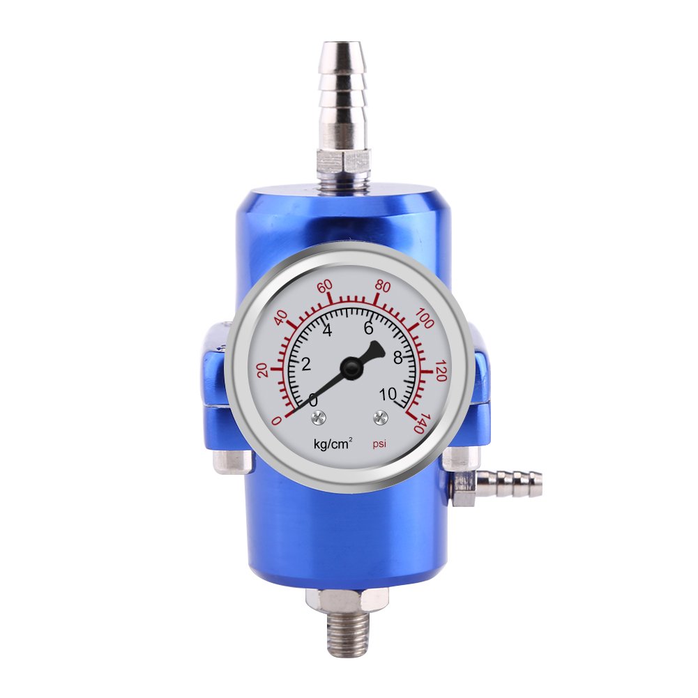 Qiilu Régulateur de Pression de Carburant FPR Réglable de Haute Performance avec Jauge Remplie avec Manomètre 0-140psi réglable(Bleu)