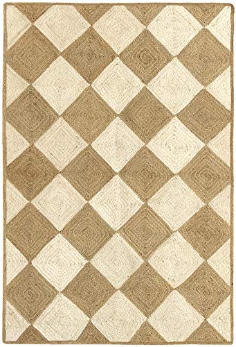 HAMID - Alfombra Yute Somara Color Blanco y Natural - Alfombra 100% Fibra de Yute (170x120cm)