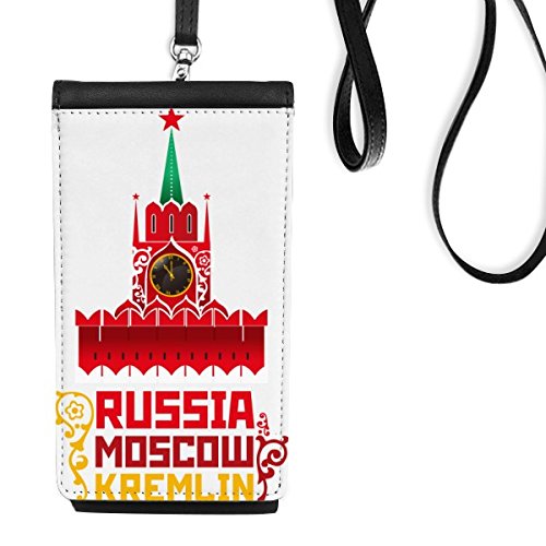 Sac à main téléphone en cuir texturé noir au design Kremlin de Moscou