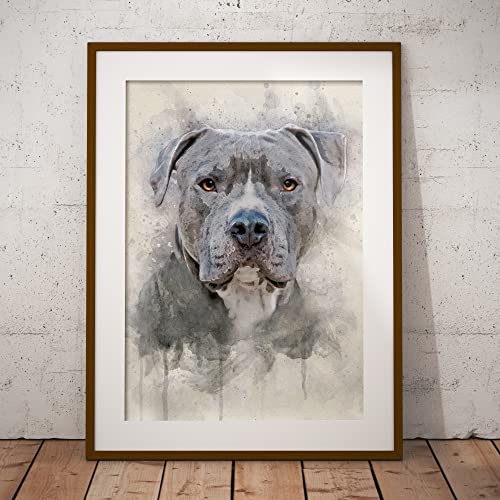 The Pawp Shop Grey Pit Bull Dog Watercolor Art Print In Various Sizes, Blue Nose Pitbull Wall Decor For A Nursery thumb #2