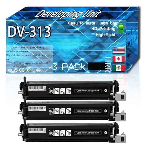Compatible for Konica Minolta DV-313 Replacement Developing Unit Used with bizhub C258 C308 C368 Printers, High Production Multiple Options (3 Pack Black)