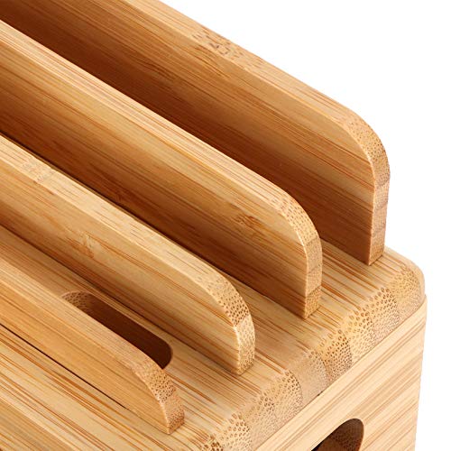 Base de carregamento de bambu, estação de carregamento com orifício para cabo, versão fina para vári