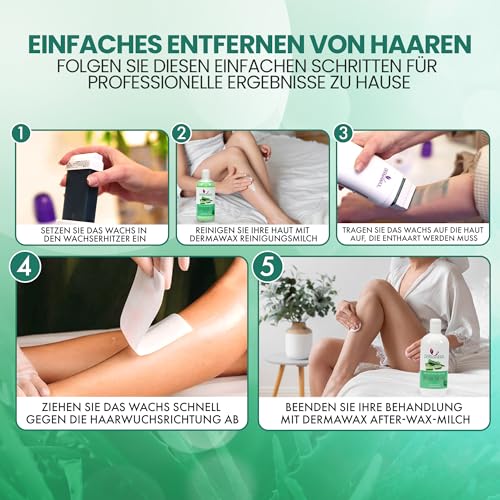 DERMAWAX Aloe Vera Wachspatronen 6x 100 ml Roll-On Wax Nachfüllset - Warmwachs für empfindliche Haut- ideal für Achseln Beine Rücken Arme & Brust – Cremige Konsistenz (600 ml, Aloe Vera)