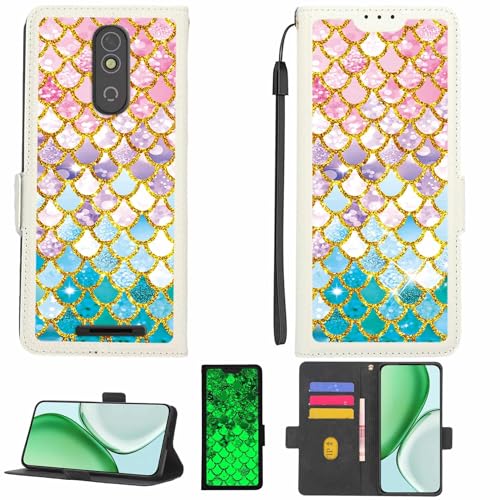 Kinetijy Case Compatible for NUU Mobile A11L NUU A11L S5502L Phone Case Flip Cover [with Tempered Glass Screen Protector][RFID Blocking][Gold Glitter+Luminous] LPT-YL