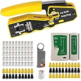 TAIWAIN Cat6 Crimping Network Repair Tool Cat5 RJ45 Crimp Set Professional Maintenance Lan Cable Stripper Tester, Crimper Wire Connector Cutter with 50PCS Connectors&50PCS Covers (YELLOW)