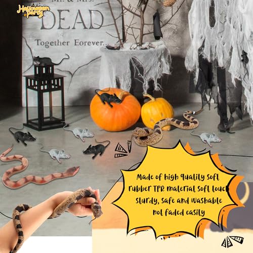 4 Pcs Halloween Fake Rat Realistic Mouse Plastic Fake Mice and 2 Pcs Fake Rubber Snakes Rattlesnake Realistic Reptiles for Garden Bird Halloween Prank Props Scare Toy - Thumbnail 5