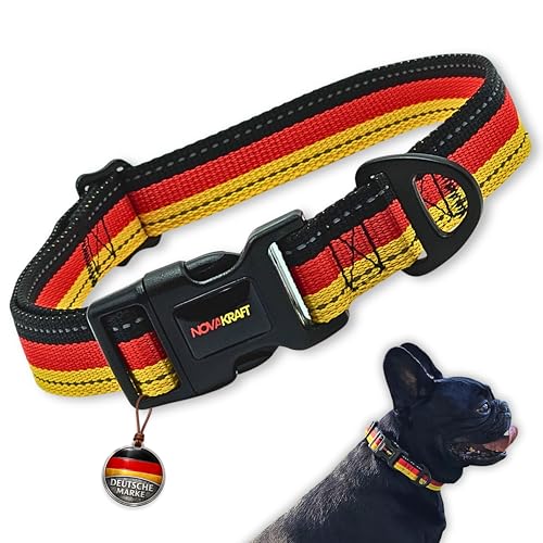 NOVAKRAFT Hundehalsband für mittelgroße und große Hunde, 2, 1 mm Materialstärke, reflektierend, stufenlos verstellbar, robuster D- Ring (M)