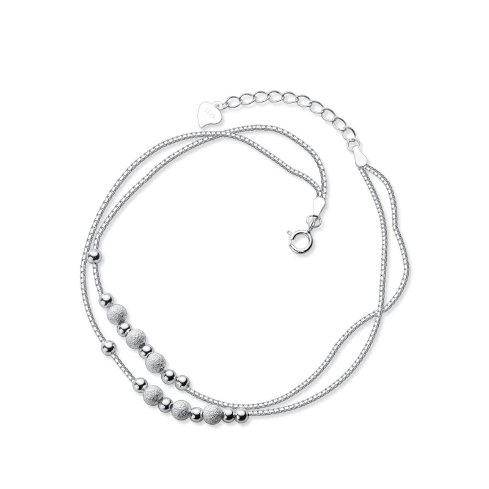 Tobillera De Plata De Ley 925 con Cuentas De Bola Esmerilada De Color Rosa Y Dorado para Mujer, Cadena De Hueso De Serpiente, Joyería Fina