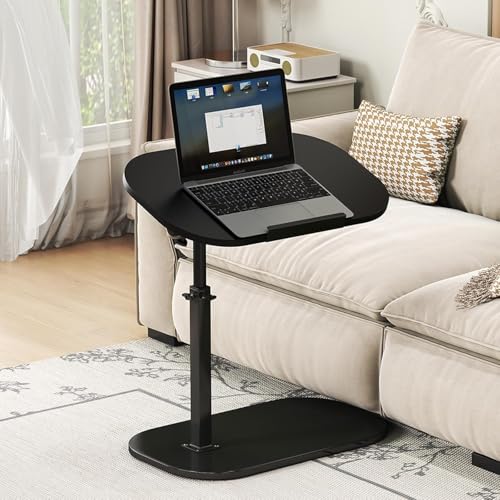 Height Adjustable Overbed Bedside Table with Wheels, Rolling Tray Table (Adjustable rotating black frame black large50*33)