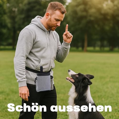 CJAPGJW Leckerlibeutel für Hunde, leckerlitasche für Hunde,Hundetraining futterbeutel hundetraining Multifunktionale Futtertasche mit Kotbeutelspender Verstellbarer Gürtel(Grau)