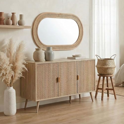 IDIMEX Sideboard ALMA, 120 cm mit 3 Türen, Eiche Finish - Kommode mit Lamellenfront, Wohnzimmer Möbel mit großzügigem Stauraum, Flurschrank aus MDF, Anrichte im skandinavischen Stil