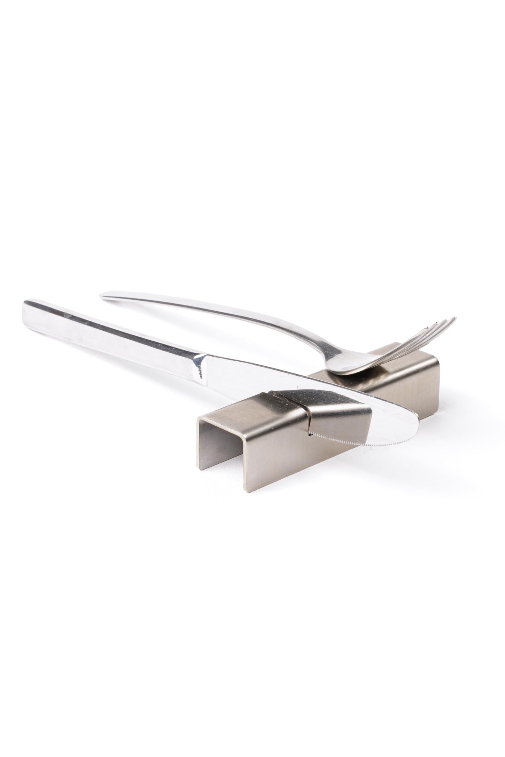 Set poggiaposate rettangolare da tavolo acciaio INOX, porta 2 posate inossidabile, Design Elegante, Idea Regalo per Mise En Place di lusso per ristorante forchetta e coltello (Inox, x8)