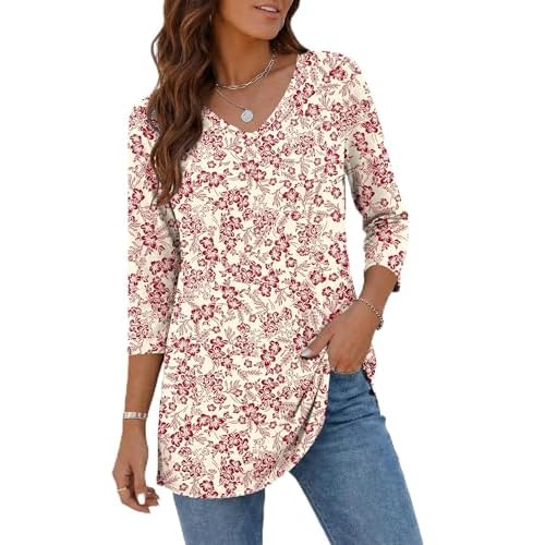 Rapbin Tunic Tops for Women Loose Fit Dressy 3/4 Sleeve V Neck T Shirts Spring Tops for Women 2026
