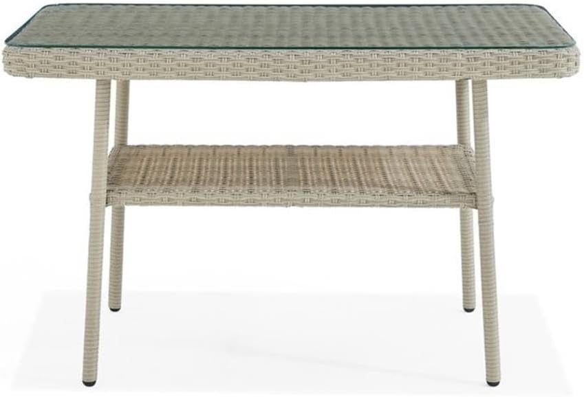 Alaterre Furniture "Windham All-Weather Wicker Outdoor 26"" H Cocktail Table with Glass Top", light gray