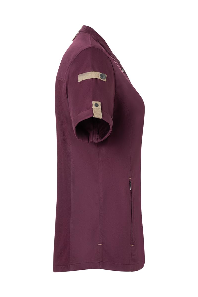 Karlowsky Damen Kochjacke Green-Generation Kurzarm Druckknöpfe Modern Fit Polyester/Baumwollmix Oeko-TEX® nachhaltig Aubergine - Größe 42