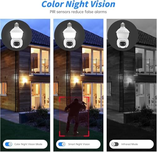 Light Bulb Security Camera, 2.4G/5GHz WiFi 2K Security Cameras Wireless Outdoor Indoor,Bulb Cameras for Home Security,AI Human Detection,Siren Alarm,2 Way Talk,Color Night Vision,Compatible with Alexa - 5