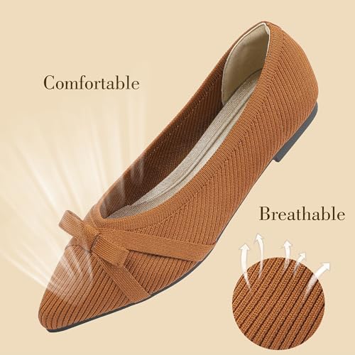Ballet Flats Shoes for Women - Comfortable Casual Dressy Classic Softable Pointed Toe Bow Knit Work Office Shoe3