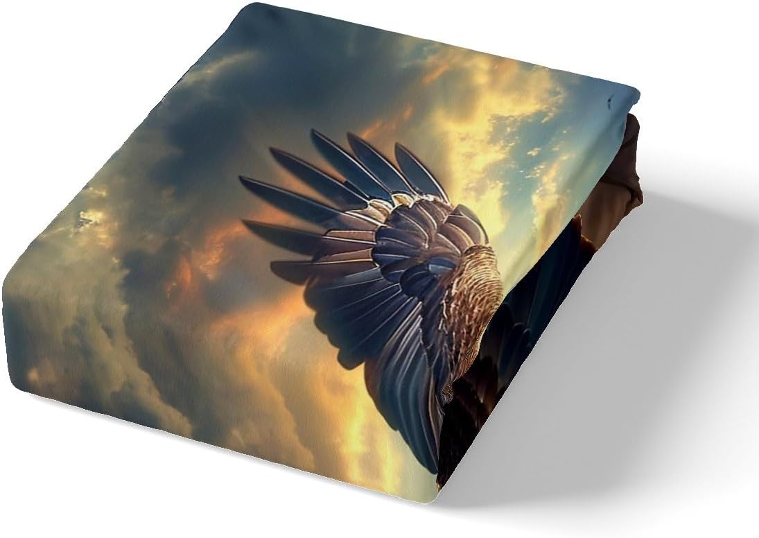 Manfei Eagle Duvet Cover Queen for Kids Boys, Wild Flying Animal Bedding Set with Zipper Closure Quilt Cover(No Filler),Nature Sunshine Clouds Sky Print Bedspread Cover 3 Pcs