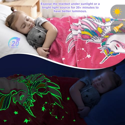 Image of Unicorn Toys Gifts for Girls Kids - Glow in The Dark Unicorns Blanket Best Birthday Christmas Valentines Easter Decor Presents for Age 1-14 Years Old Teens Child Toddler Daughter Soft Throw 50 inchX60 inch