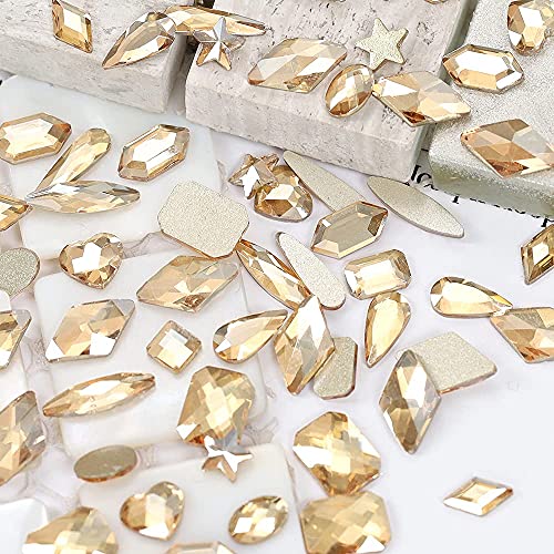 LordHighting Rhinestones for Nails Clear Crystal Champagne Set 4880Pcs,Round and Multi-Shape Glass Nail Decorations, Nail Art Accessories Flat Back Gems with Wax Pen and Tweezers