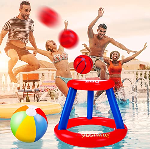 3 Sets Pool Toys Games For Adults And Family - Floating Basketball Hoop&Inflatable Ring Toss&Beach Ball For Kids Swimming Water Fun Floats Accessories #TOP6