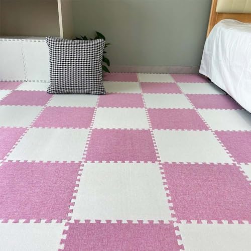 12 Piezas de baldosas de moqueta entrelazadas de Lino y algodón, baldosas Antideslizantes de Espuma EVA Tipo Rompecabezas, para el hogar, habitación Infantil, Sala de Juegos, 30x30cm (G)