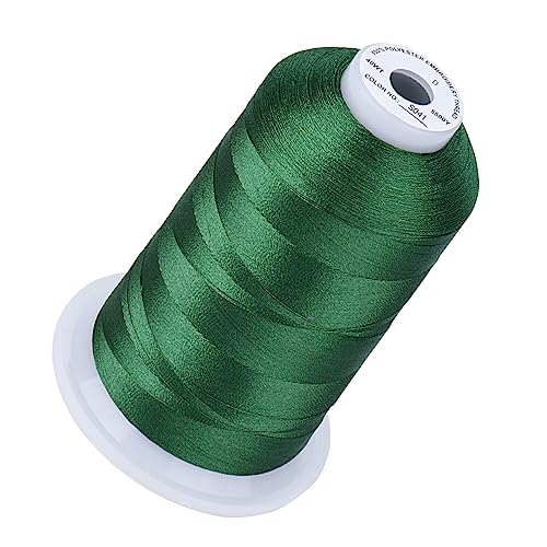 Image of Simthread 5000M 40WT Polyester Embroidery Thread, Holly Green S041 | 5000M 40WT polyester thread feeds smoothly for machine embroidery, monograms, logos, patches and quilting.
