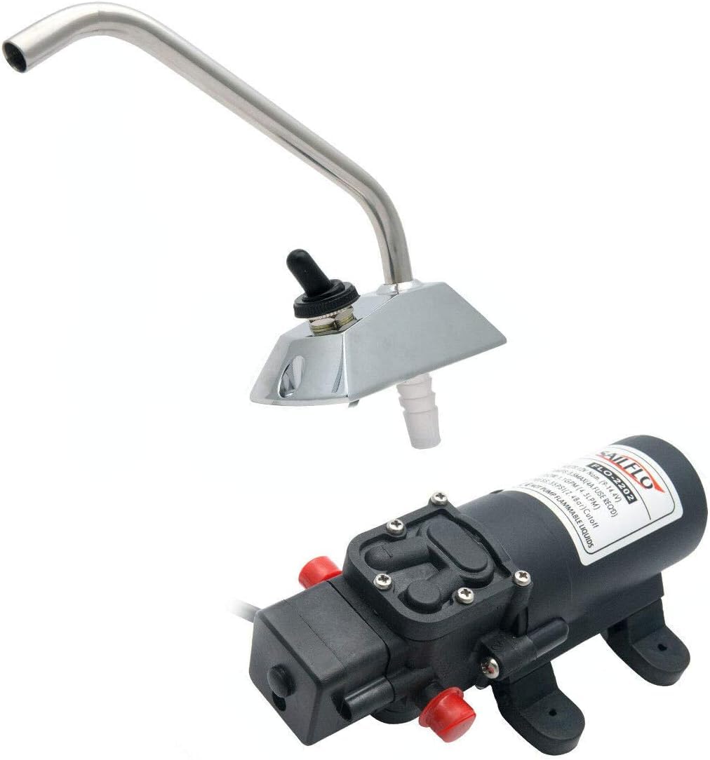 Pompa a membrana a pressione dell'acqua da 12 V, per barca, roulotte, camper, esterni, 4,3 l/min, 35 psi, con rubinetto girevole a 360° e interruttore a pressione, regalo per la festa del papà