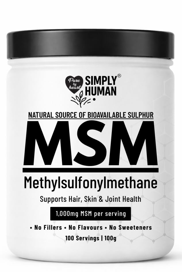 Simply Human® MSM Powder | Natural Source of Bioavailable Sulphur | Supports Joint, Hair & Skin Health | 100g (100 Servings)