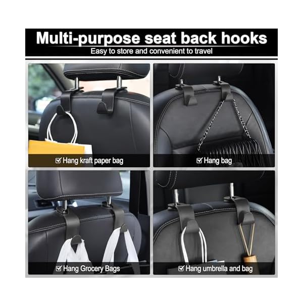 LivTee Car Seat Headrest Hook, Auto Seat Hook Hangers Storage Organizer Interior Accessories for Purse Coats Umbrellas Grocery Bags Handbag, 4-Pack - Image 6