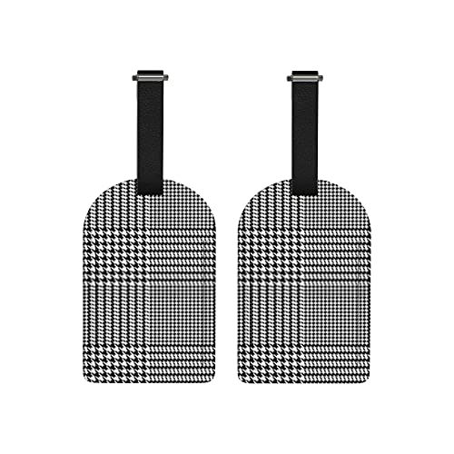Fashion Design Travel Luggage Tag with Glen Plaid Pattern for Men and Women,2 Pack PU Leather Suitcase Tag Set