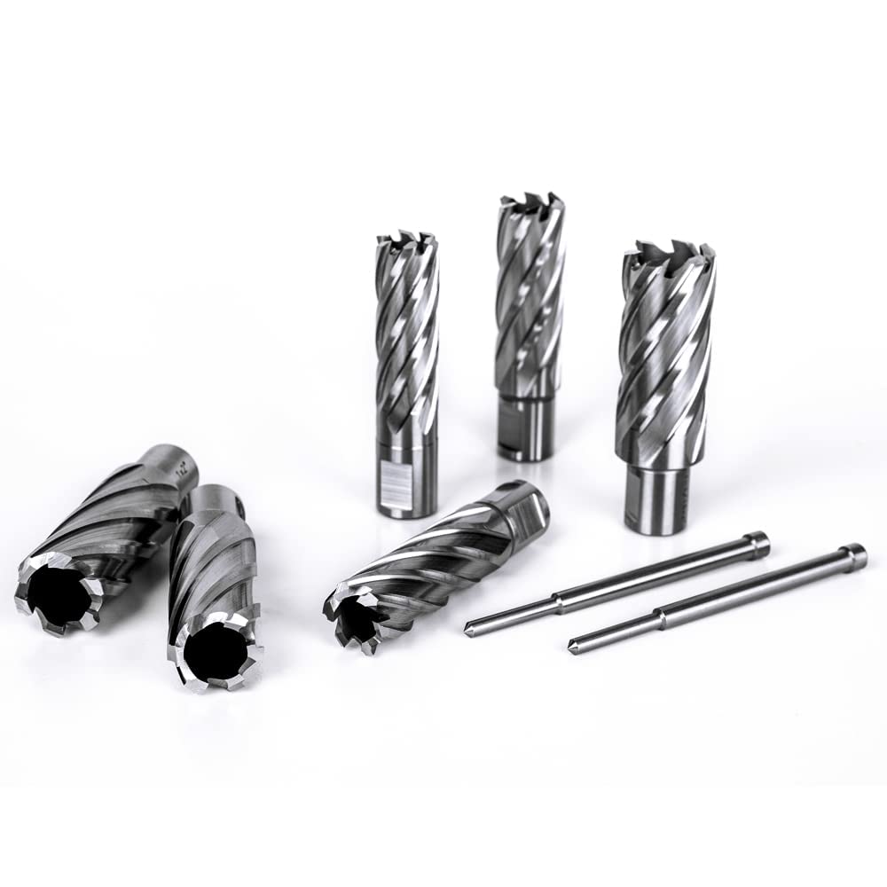 OSCARBIDE Zestaw frezów pierścieniowych, 13 sztuk, głębokość cięcia, trzpień spawalniczy 3/10.2 cm i średnica cięcia 7/40.6 cm do 1-1/40.6 cm wiertła do wiertarki magnetycznej z 2 pinami pilotowymi