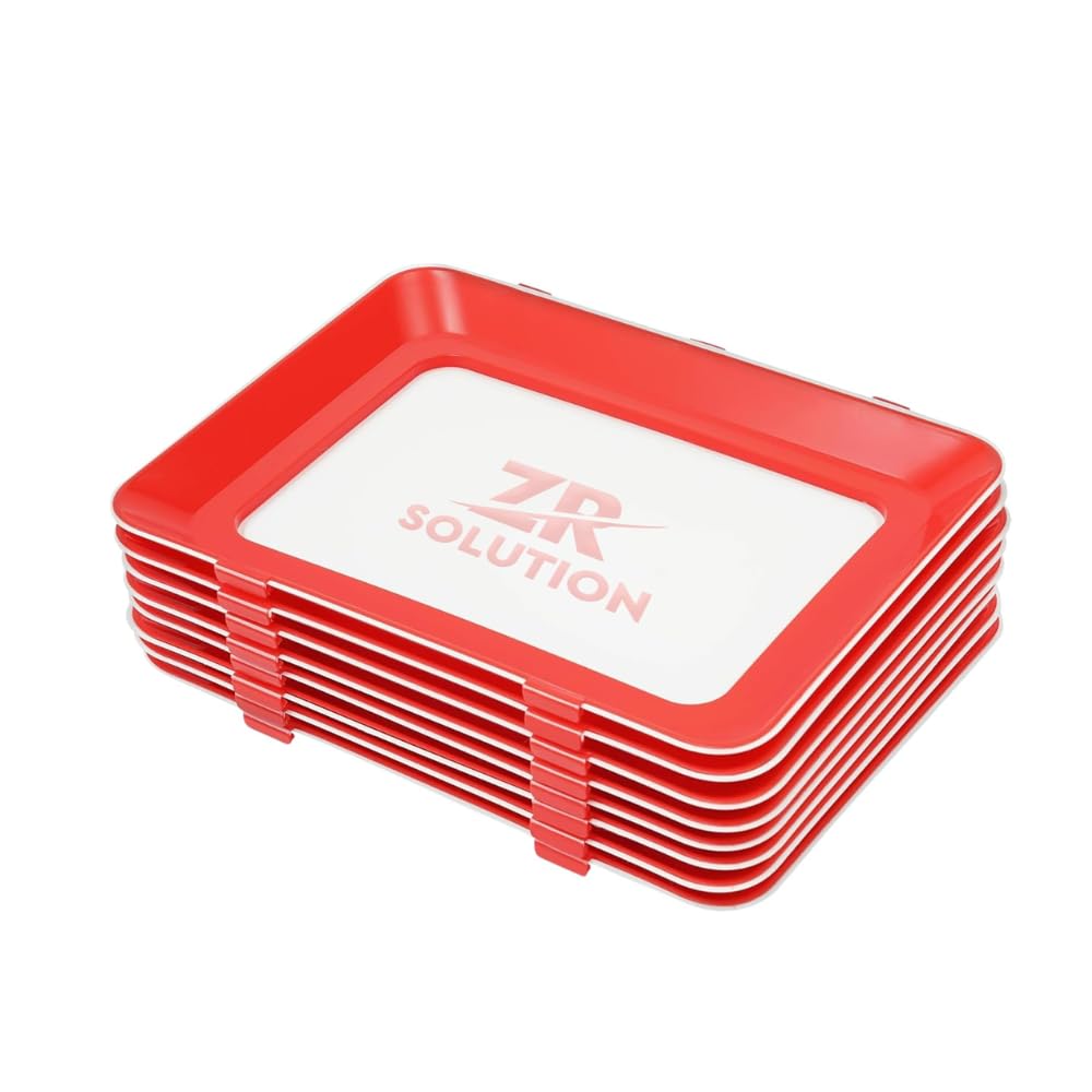 Zr Solutions Red Vacuum Fresh Storage Tray – Reusable Food Preservation Trays With Elastic Lid, Stackable & Airtight Containers For Meat, Fish, Vegetables & Fruits Slices (4Pcs)