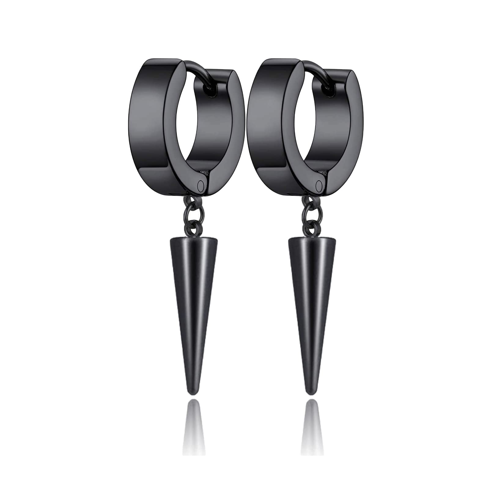 Unisex Punk Hip Hop Stainless Steel Silver Black Gold Tone Lock Thunder Lightning Bolt Dangle Huggie Hoop Earrings Gift for Women Men Boy Teens