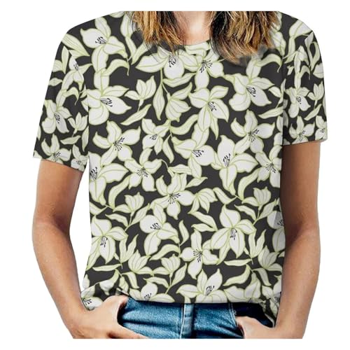 T-shirt floral rouge oversize à col rond pour femme - Modèle 10 M